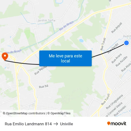 Rua Emílio Landmann 814 to Univille map