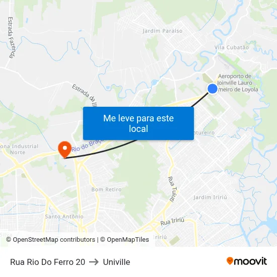 Rua Rio Do Ferro 20 to Univille map