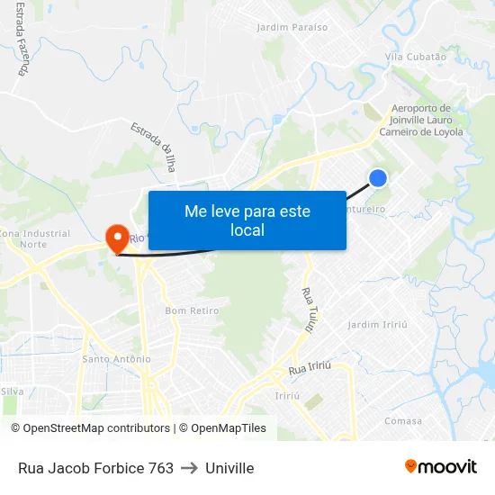 Rua Jacob Forbice 763 to Univille map