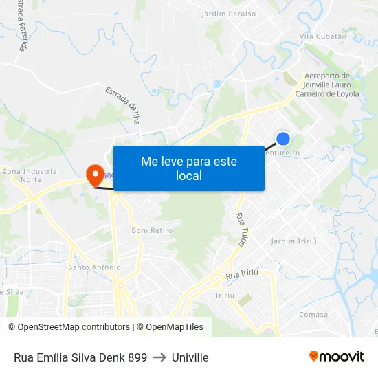 Rua Emília Silva Denk 899 to Univille map