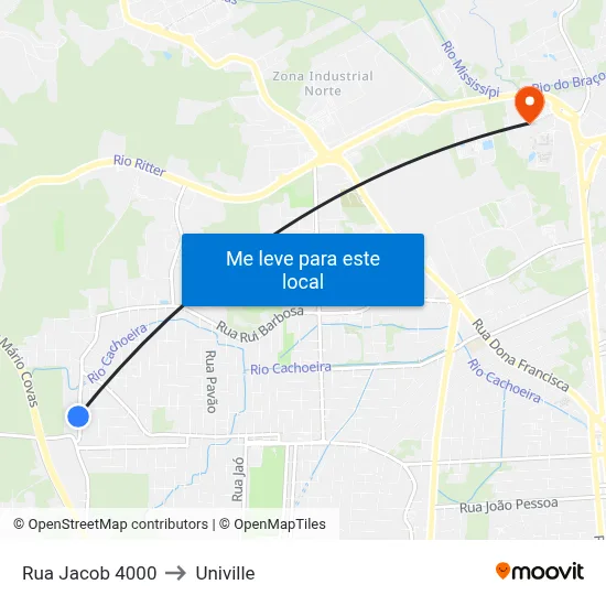 Rua Jacob 4000 to Univille map