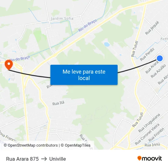 Rua Arara 875 to Univille map