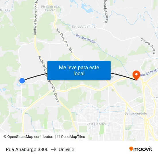 Rua Anaburgo 3800 to Univille map