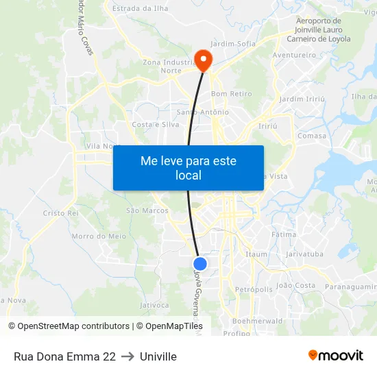 Rua Dona Emma 22 to Univille map