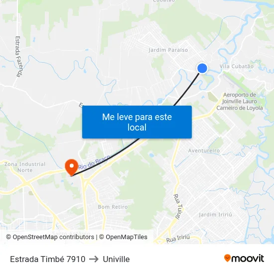 Estrada Timbé 7910 to Univille map