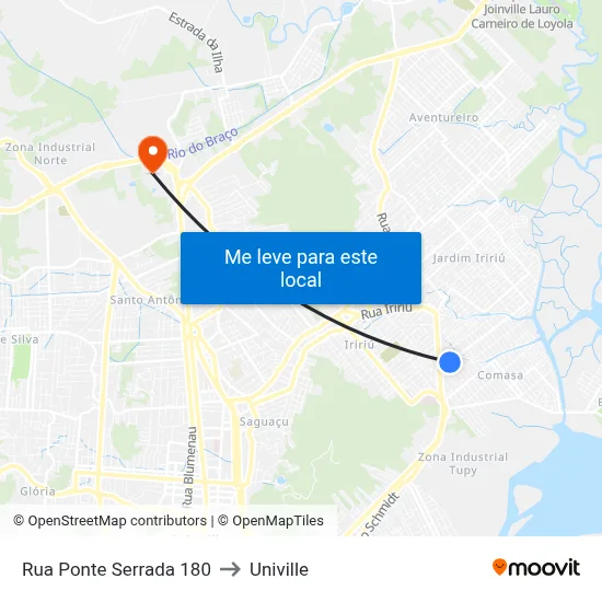 Rua Ponte Serrada 180 to Univille map