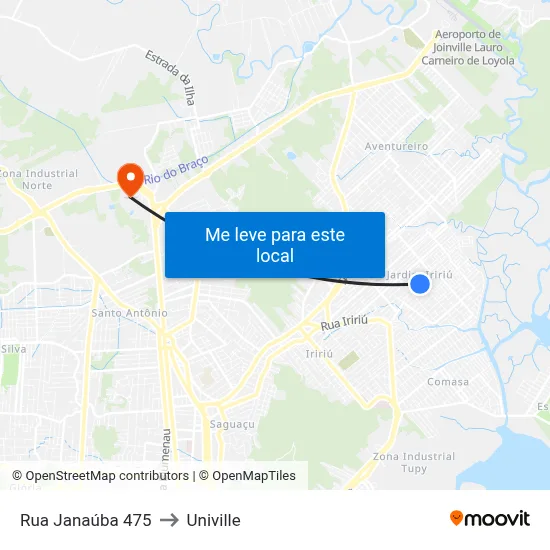 Rua Janaúba 475 to Univille map