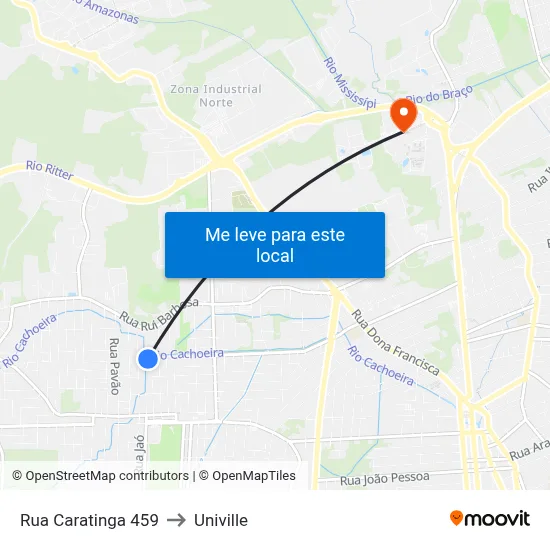 Rua Caratinga 459 to Univille map