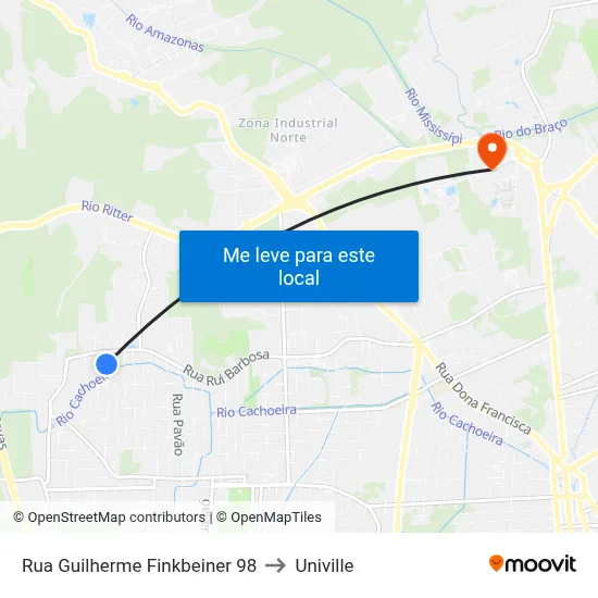 Rua Guilherme Finkbeiner 98 to Univille map