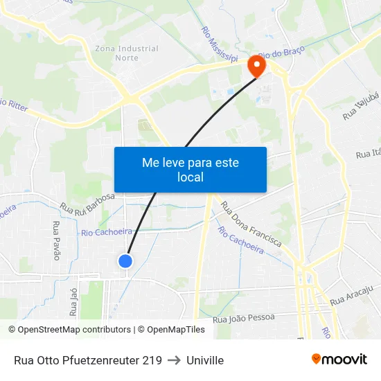 Rua Otto Pfuetzenreuter 219 to Univille map