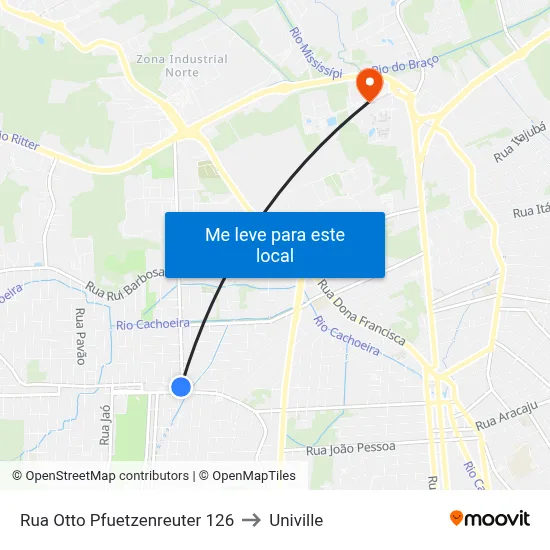 Rua Otto Pfuetzenreuter 126 to Univille map