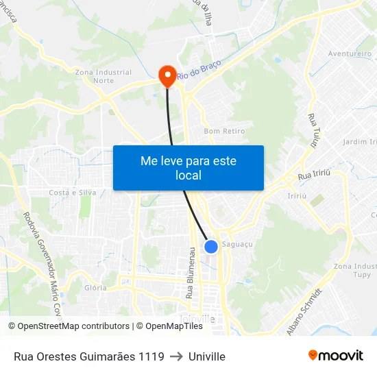 Rua Orestes Guimarães 1119 to Univille map