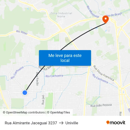 Rua Almirante Jaceguaí 3237 to Univille map