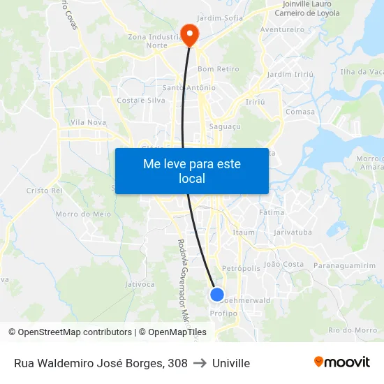 Rua Waldemiro José Borges, 308 to Univille map