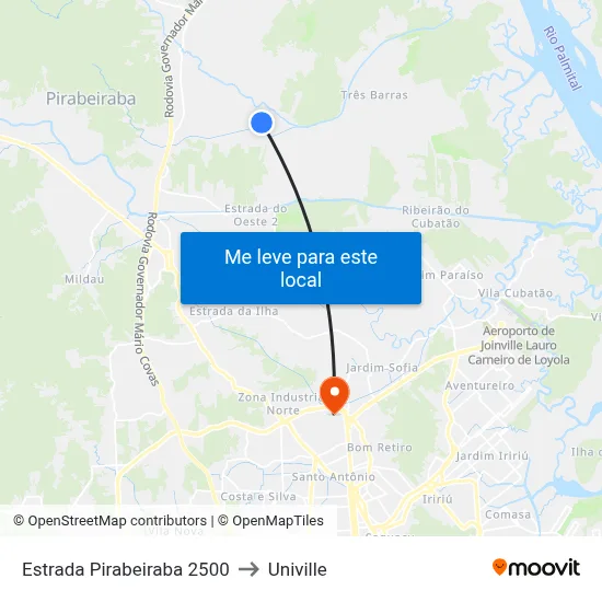 Estrada Pirabeiraba 2500 to Univille map