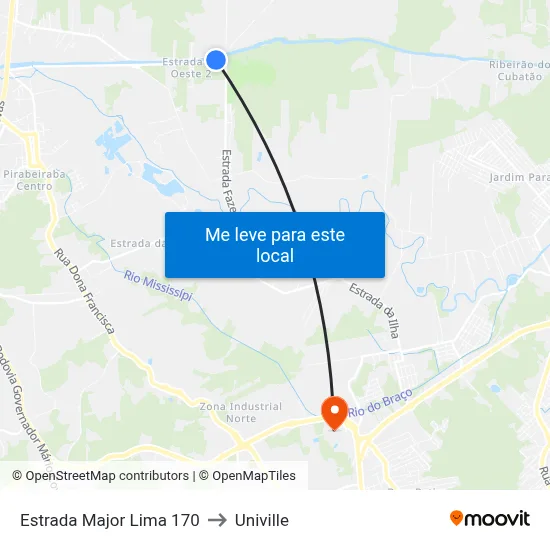 Estrada Major Lima 170 to Univille map