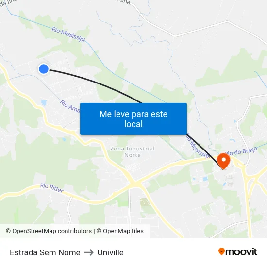 Estrada Sem Nome to Univille map