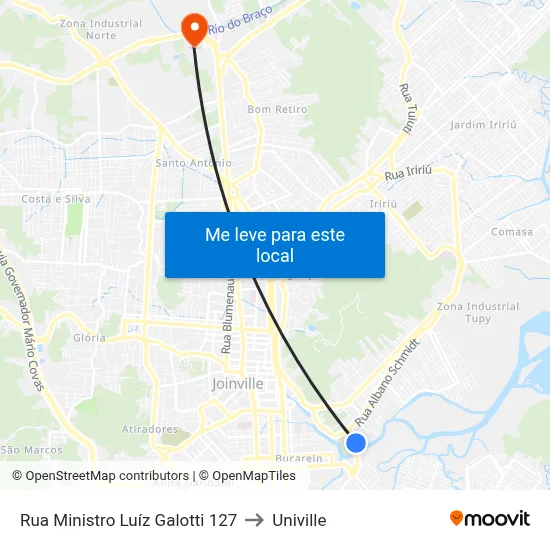 Rua Ministro Luíz Galotti 127 to Univille map