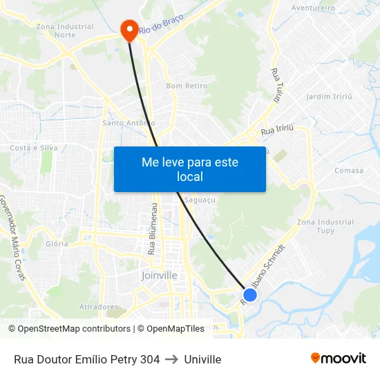 Rua Doutor Emílio Petry 304 to Univille map