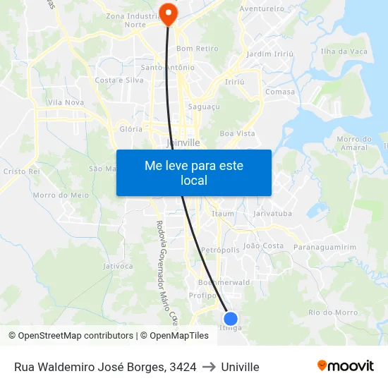 Rua Waldemiro José Borges, 3424 to Univille map