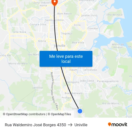 Rua Waldemiro José Borges 4350 to Univille map