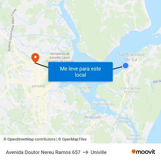 Avenida Doutor Nereu Ramos 657 to Univille map