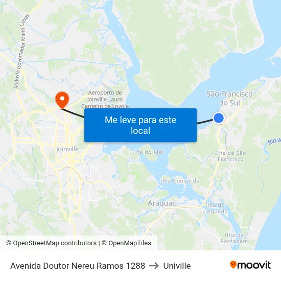 Avenida Doutor Nereu Ramos 1288 to Univille map