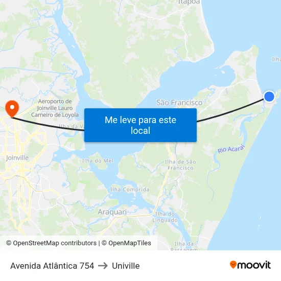 Avenida Atlântica 754 to Univille map