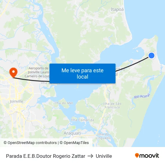 Parada E.E.B.Doutor Rogerio Zattar to Univille map