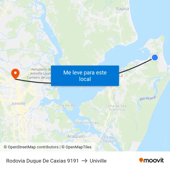 Rodovia Duque De Caxias 9191 to Univille map