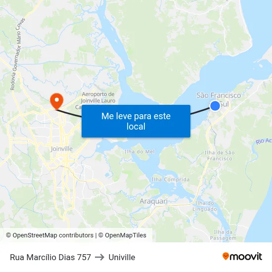 Rua Marcílio Dias 757 to Univille map