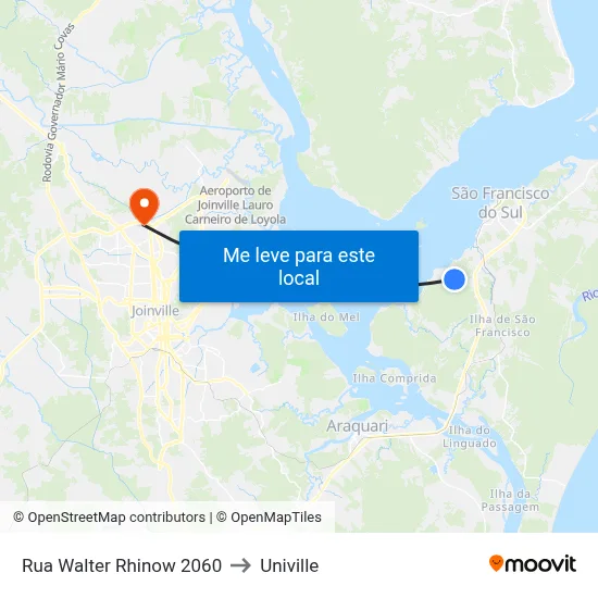 Rua Walter Rhinow 2060 to Univille map