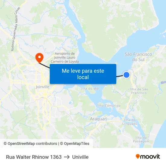 Rua Walter Rhinow 1363 to Univille map
