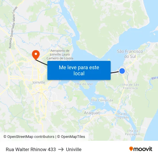 Rua Walter Rhinow 433 to Univille map