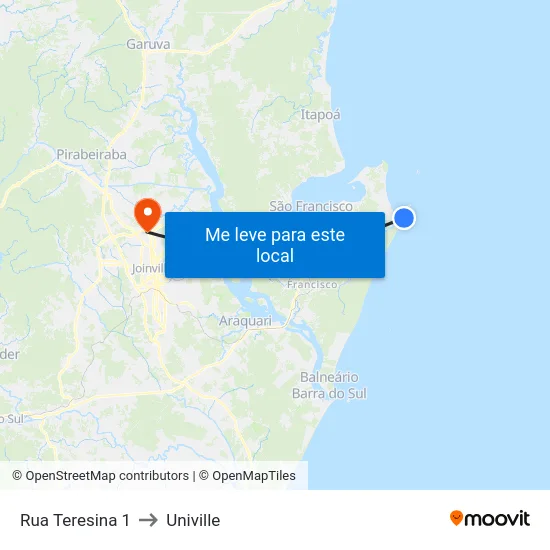 Rua Teresina 1 to Univille map