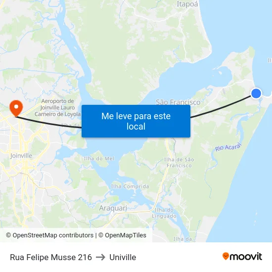 Rua Felipe Musse 216 to Univille map