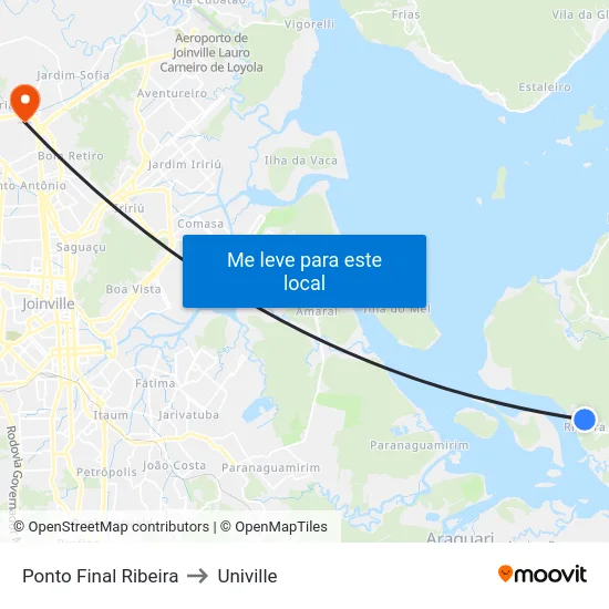 Ponto Final Ribeira to Univille map