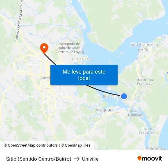 Sítio (Sentido Centro/Bairro) to Univille map