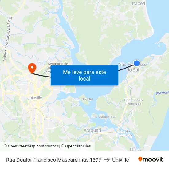 Rua Doutor Francisco Mascarenhas,1397 to Univille map