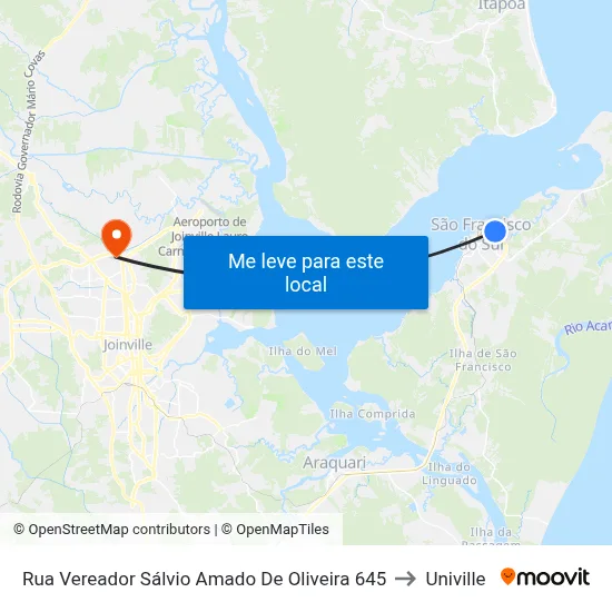 Rua Vereador Sálvio Amado De Oliveira 645 to Univille map