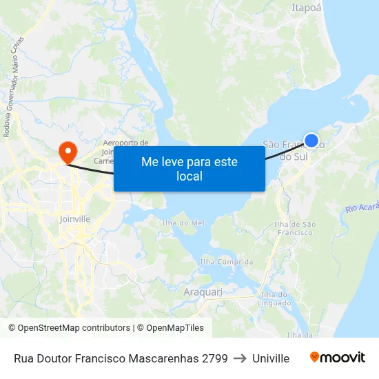 Rua Doutor Francisco Mascarenhas 2799 to Univille map
