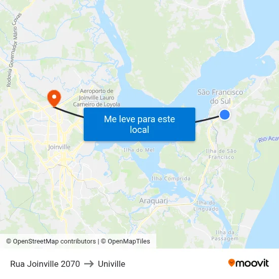 Rua Joinville 2070 to Univille map