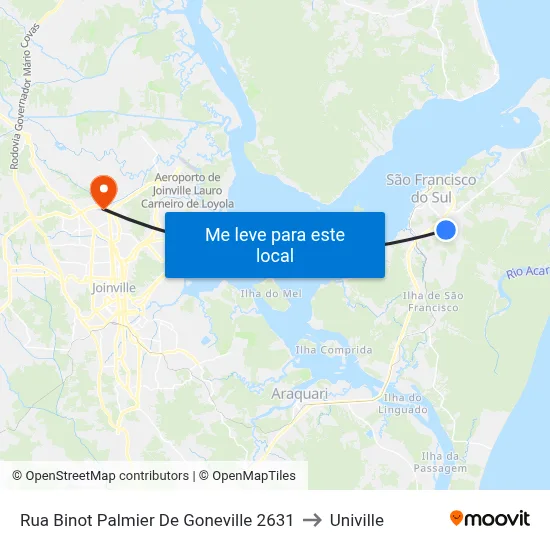 Rua Binot Palmier De Goneville 2631 to Univille map