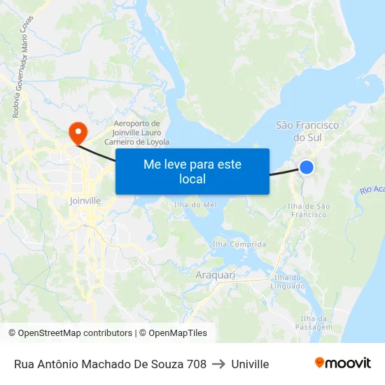 Rua Antônio Machado De Souza 708 to Univille map
