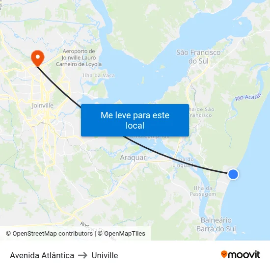 Avenida Atlântica to Univille map