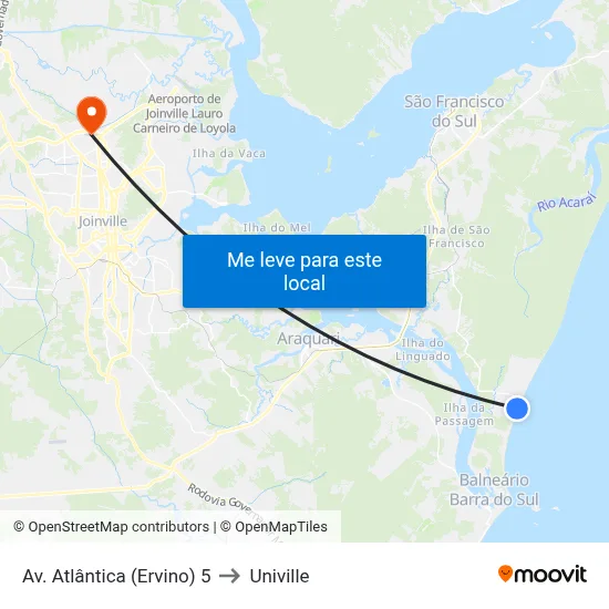 Av. Atlântica (Ervino) 5 to Univille map