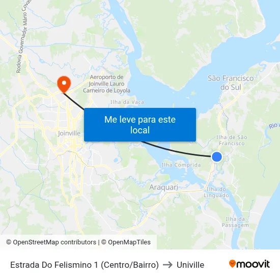 Estrada Do Felismino 1 (Centro/Bairro) to Univille map