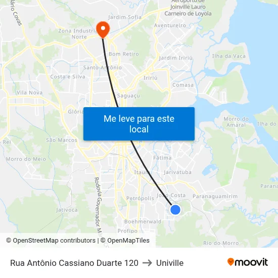 Rua Antônio Cassiano Duarte 120 to Univille map
