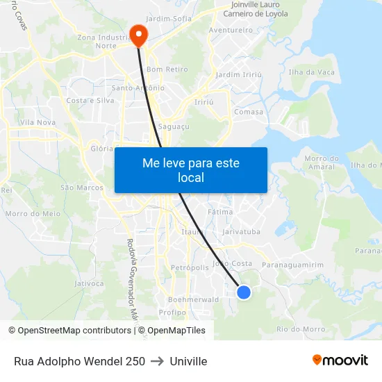 Rua Adolpho Wendel 250 to Univille map