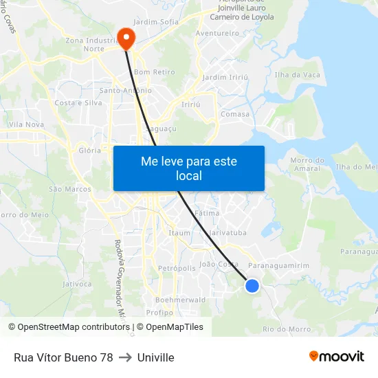 Rua Vítor Bueno 78 to Univille map